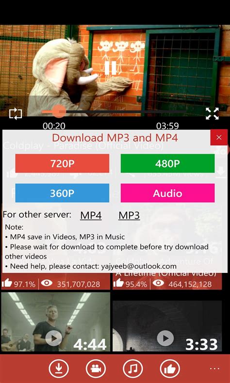 (720p video), mp4 (1080p video), mp4 (1440p video), webm (4k video), webm (8k video). Music Downloader MP3+MP4 for Windows 10 Mobile