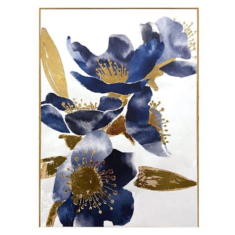20X30 Blue Gold Floral Canvas Blue And Gold Bedroom Gold Bedroom Decor