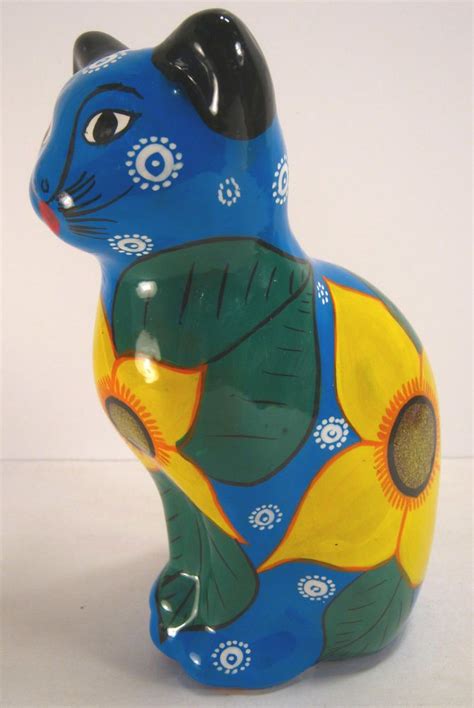 Customised, hand painted piggy bank. Hand Painted Mexican Pottery Cat Piggy Bank Statue ...