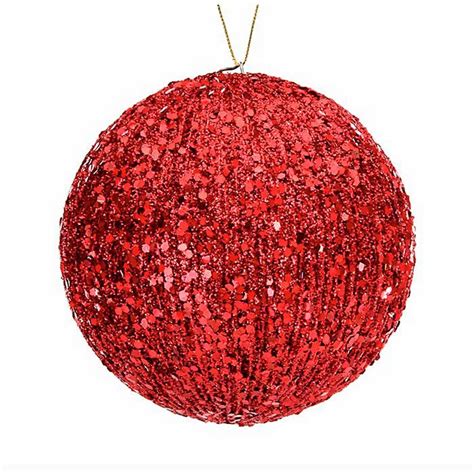 Colgante Esfera Con Diamantina Roja 12 Cm Sears