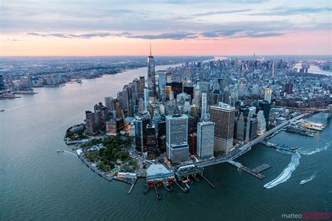 Aerial View Of Lower Manhattan At Sunset New York Usa Royalty