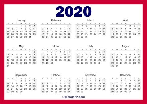 Monthly 2020 Printable Calendar Template 2020calendars