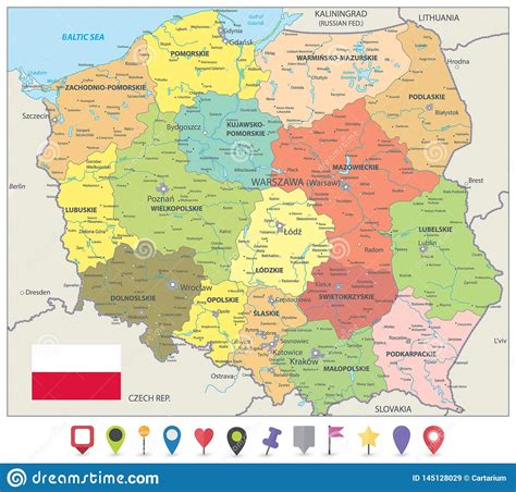 Mapa Político De Polonia E Iconos Planos Del Mapa Ilustración Del