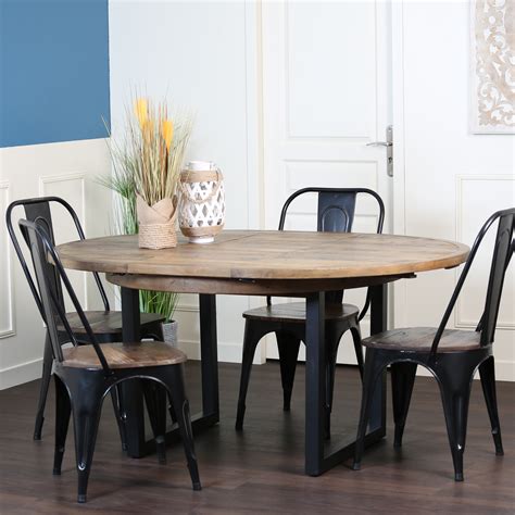 Jante, nombre de trous : Table ronde extensible en bois recyclé D 120-160 cm BRISBANE | Tables à manger | Pier Import