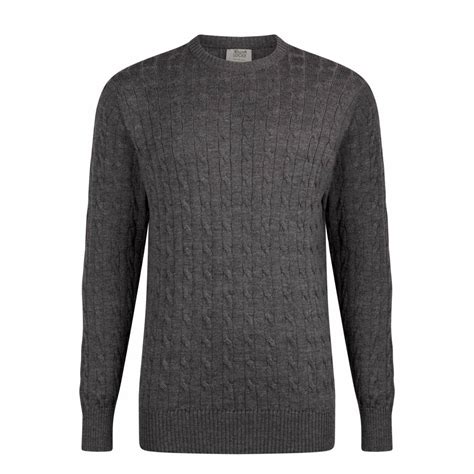 William Lockie Cable Knit Mens Sweater Dark Grey Merino