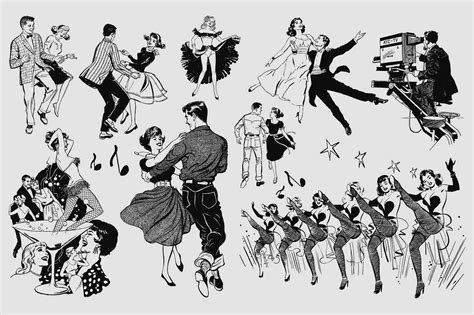 50s Dancers Retro Vector Retro Illustration Clip Art Vintage