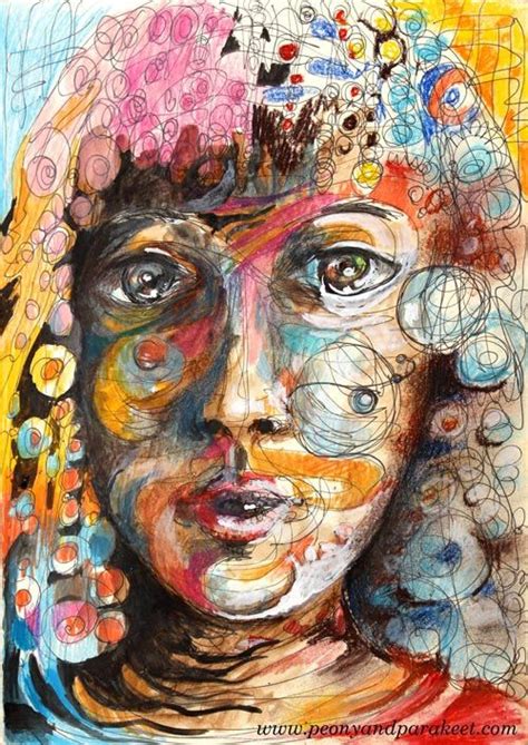 Mixed Media Portrait By Paivi Eerola From Peony And Parakeet See Her
