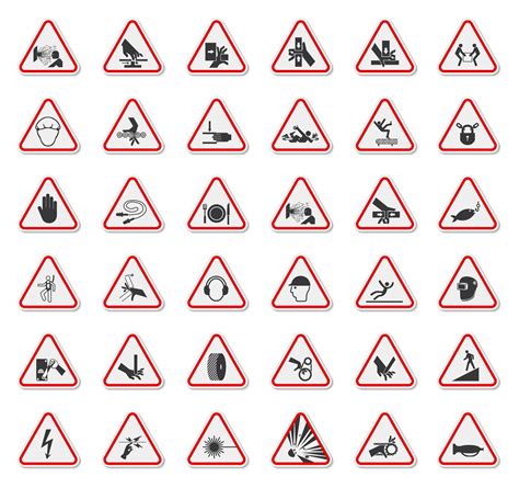 Triángulo De Advertencia Símbolos De Peligro Etiquetas Conjunto De
