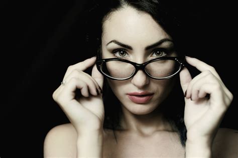 Women Women With Glasses Face Touching Glasses Women Indoors Black