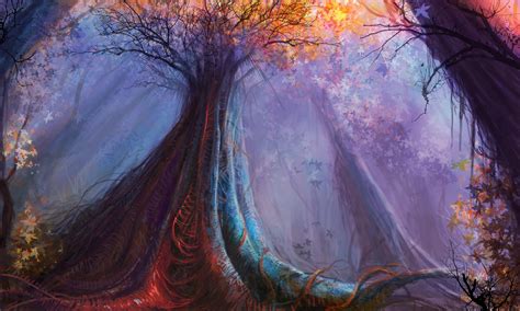 Fantasy Fantasy Art Forest Wallpaper Painting