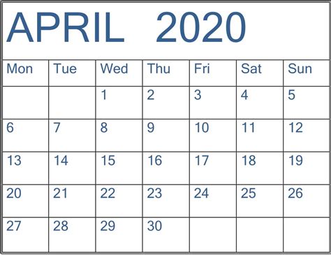 April Calendar 2020 Desktop Wallpaper Latest Printable Calendar