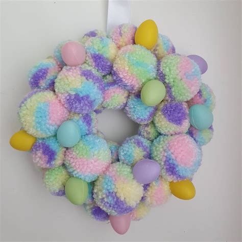 15cm Mini Pom Pom Easter Egg Wreath Pastel Rainbow Etsy