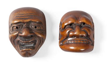 lot 423 japanese carved wood mask netsuke