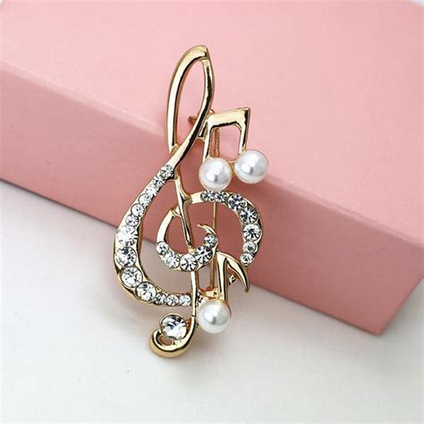 pearl musical note rhinestone brooch pin artistic pod