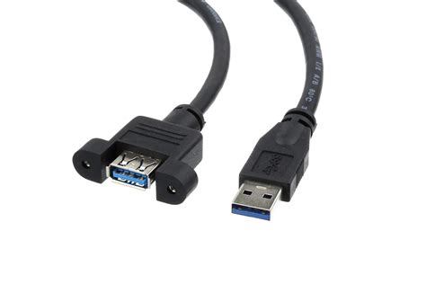 usb 3 0 a male to a female cable with panel mount black pactech