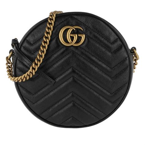 Gucci Gg Marmont Mini Round Shoulder Bag Leather Black In Schwarz