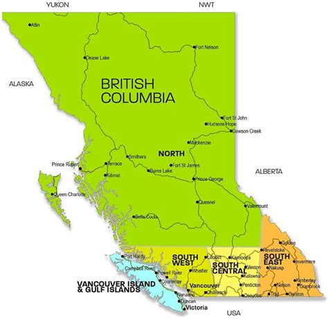 Columbia Británica Rexións Mapa Mapa De Columbia Británica Rexións