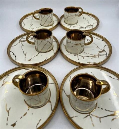 Elegant Porcelain Turkish Coffee Cup Set With Saucers Etsy