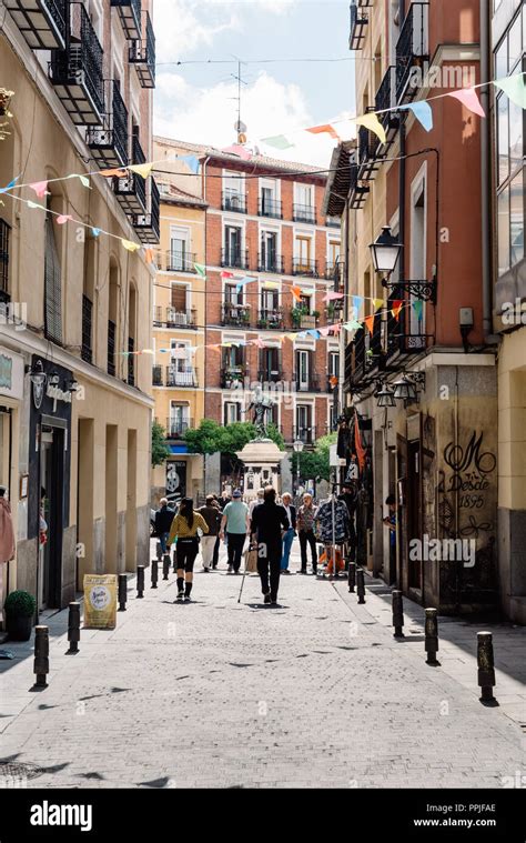 Madrid Spain June 2 2018 Narrow Street In Lavapies Neighborhood