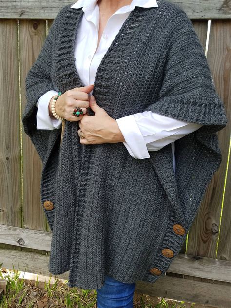 Patrón Para Cardigan Estilo Kimono Tejido A Crochet Con Botones Grandes Etsy España Estilo