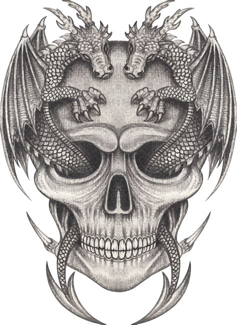 Dragon Skull Tattoo Hand Drawing And Make Graphic Vector 25275286 Vector Art At Vecteezy