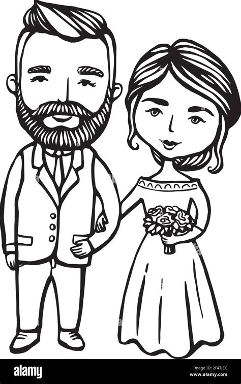 Wedding Couple Cards Hipster Groom With Mustache Beard With Bride