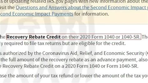 Federal Income Tax Recovery Rebate Credit