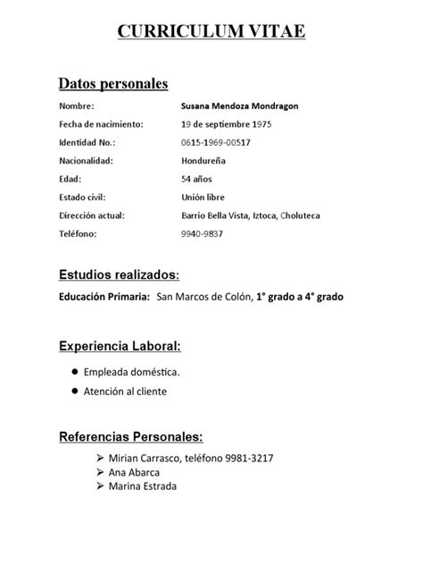 Curriculum Vitae Sencillo Pdf