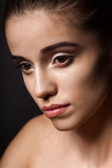 Closeup Brunette Woman Studio Portrait Stock Image Image Of Makeup