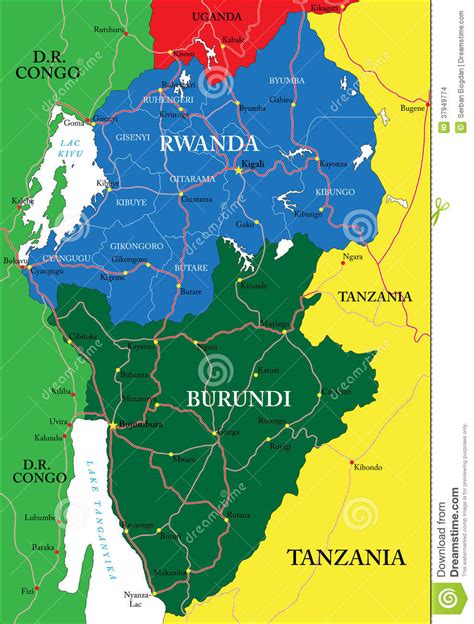 Angrenzende länder sind die demokratische republik kongo, ruanda und tansania. Ruanda-Karte Stockbilder - Bild: 37949774