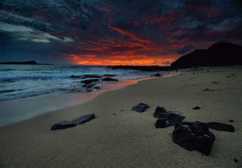 Wallpaper Landscape Sunset Sea Bay Rock Shore Sand Clouds