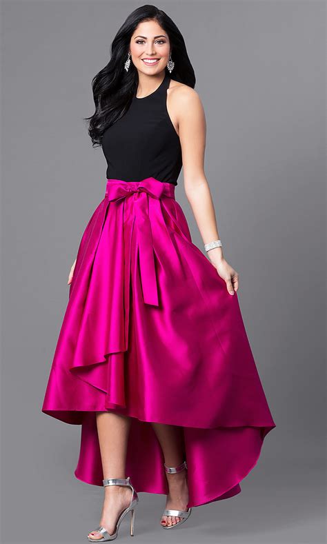 Two Tone High Low Halter Prom Dress Promgirl