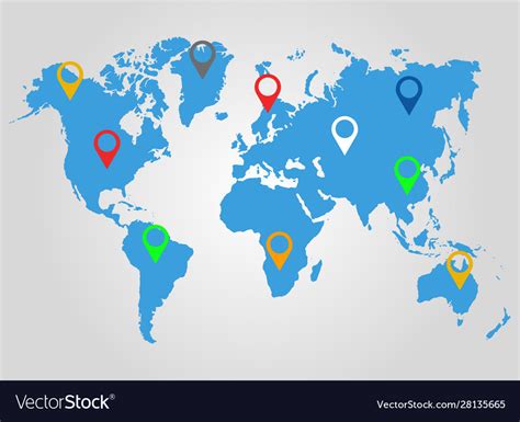Blue World Map With Pins Royalty Free Vector Image