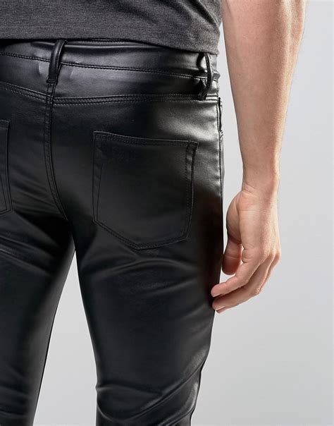 Lyst Asos Extreme Super Skinny Jeans In Faux Leather In Black For Men