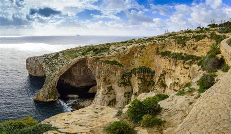 Blue Grotto Malta Natural Stone Arch And Sea Caves Stock Photo