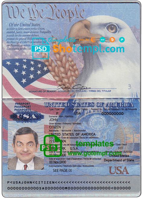 Usa Passport Template In Psd Format Fully Editable With All Fonts