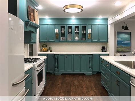 My Finished For Now Kitchen From Kelly Green To Teal Before And After