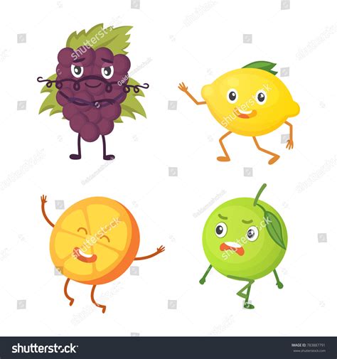 Set Cute Cartoon Fruit Vector Illustration Stock Vector Royalty Free