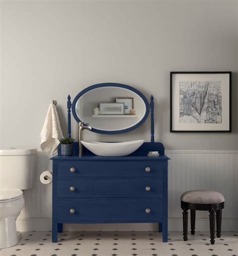 Cosmetics vanity chair is viewed as a chic adornment. Do it Yourself: Timeless Blue Vanity Dresser - Colorfully BEHR