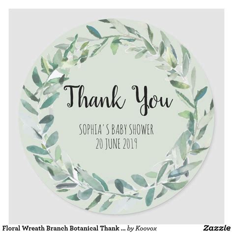 Floral Wreath Branch Botanical Thank You Sticker Thank You Stickers