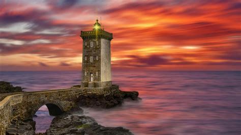 Lighthouse Of Kermorvan At Sunset Wallpaper Backiee