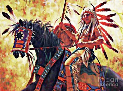 Native American Shaman Horse Watercolor Oil Digital Art By Trindira A