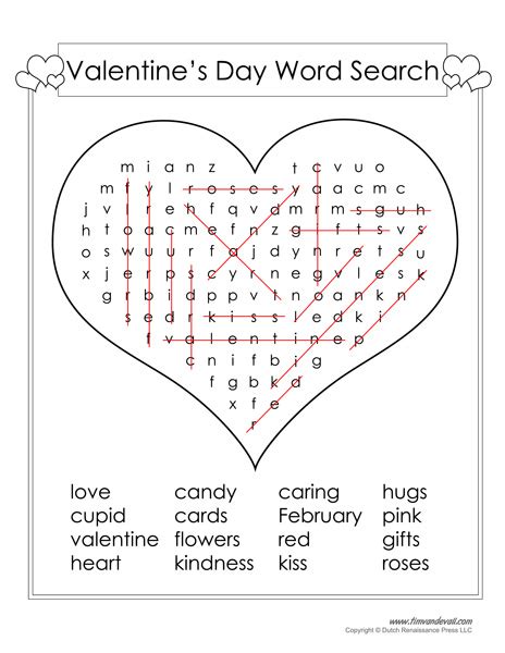 Valentines Day Word Search Answer Key Tims Printables