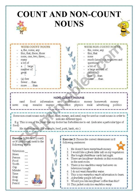 Count And Non Count Nouns Esl Worksheet By Andromaha