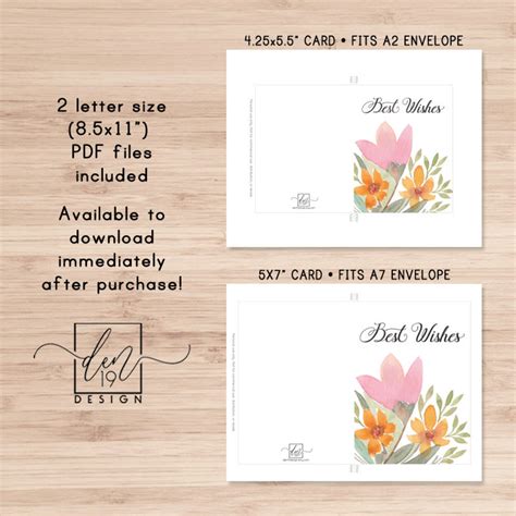 Best Wishes Floral Printable Card Instant Download Pdf Etsy