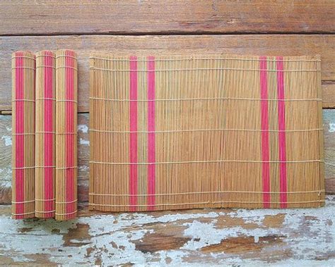 Sale Vintage Sushi Mat Placemat Set Of 4 Bamboo Woven Etsy Bamboo