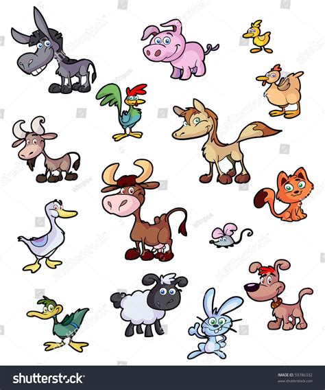 Collection Of Fun Cartoon Farm Animals Stock Vector