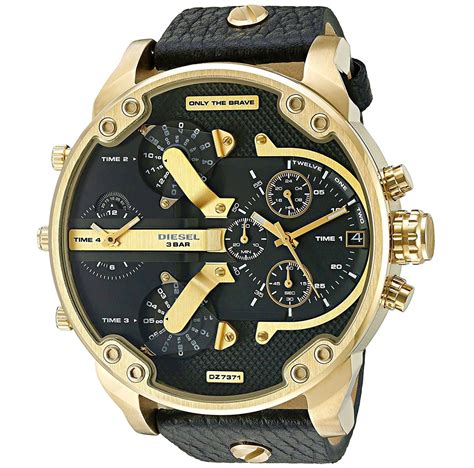 Diesel Gold Black Leather Mr Daddy 20 Mens Chronograph Watch