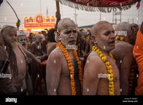 Allahabad India February Naga Baba Sadhus Going Toward The Banks Of The Sacred River