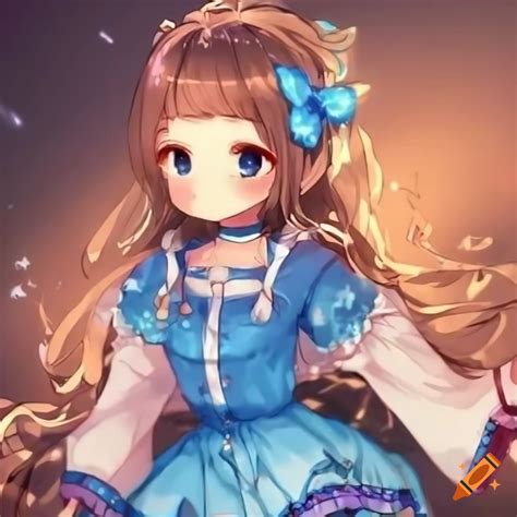 Cute Anime Girl With Blue Themed Clothing And Curly Hair On Craiyon
